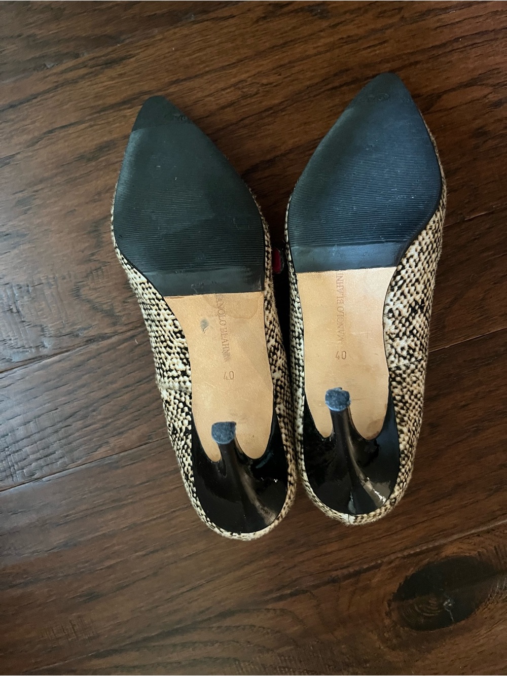 Manolo Blahnik Black and Cream Tweed Pointed Mary Jane Pumps - Picture 4 of 4